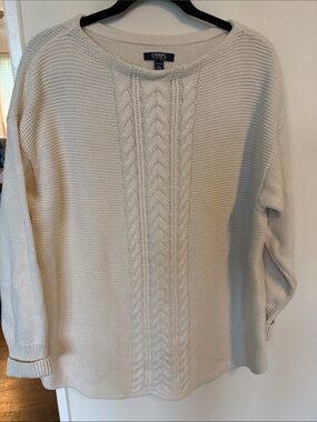 Chaps Cream Cable-Front Scoop Neck Sweater